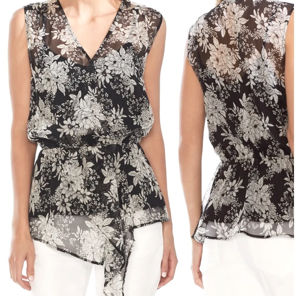 🛍️ 4/$25 Vince Camuto Botanical Faux Wrap Chiffon Blouse
